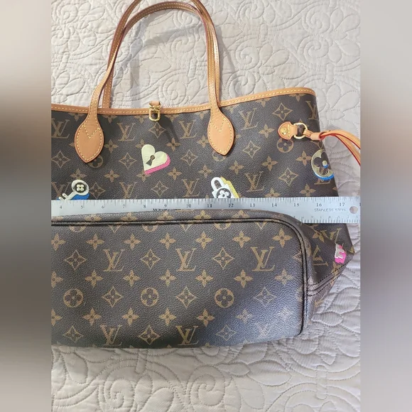 Louis Vuitton Brown Monogram Neverfull Tote with Decorative Patch Accents - Picture 14 of 16